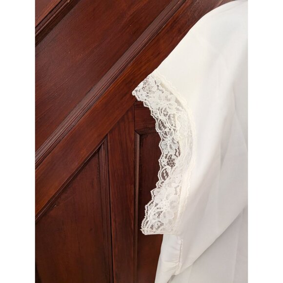Vintage Ivory Lace Nightshirt Medium 12-14 Polyester With Floral Trim New - Picture 8 of 11